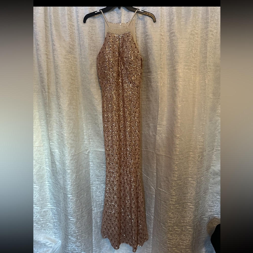 Rose Gold Sequin Halter Maxi Dress